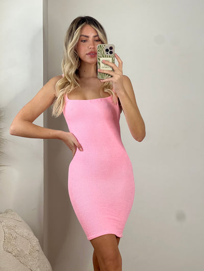 Square Neck Dress - Bubble Gum Pink